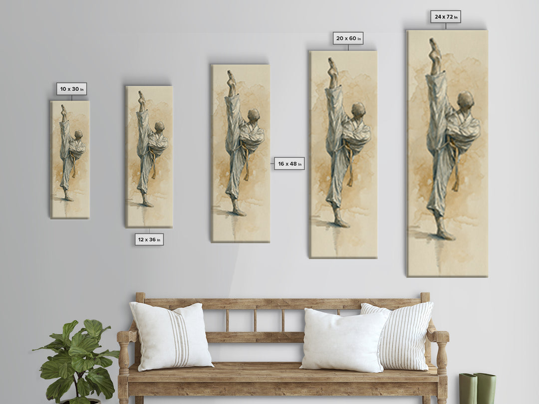 Martial Artist Pose Framed Canvas Print, Fitness Studio Art, Motivational Canvas, Gym Decor, Watercolor Art, Motion, FSA-1x3-31