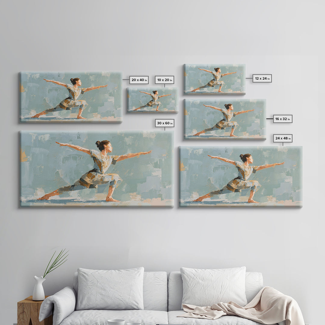 Yoga Warrior Pose Framed Canvas Print, Fitness Studio Art, Fitness, Gym Decor, Motion, Dancing Wall Art, Fitness Motivation, FSA-2x1-3