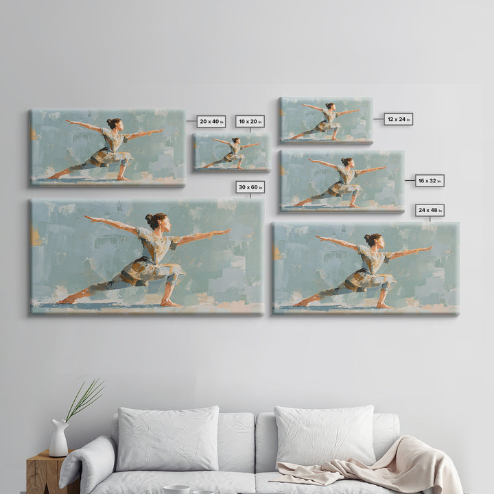 Yoga Warrior Pose Framed Canvas Print, Fitness Studio Art, Fitness, Gym Decor, Motion, Dancing Wall Art, Fitness Motivation, FSA-2x1-3