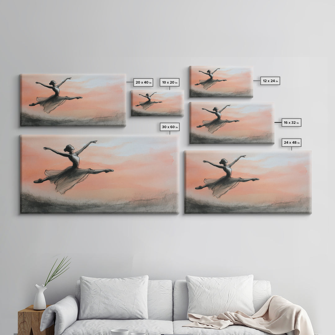 Dancer Leap with Painterly Energy Framed Canvas Print, Fitness Studio Art, Textured Painting, Gym Decor, Fine Art, Motion, FSA-2x1-7