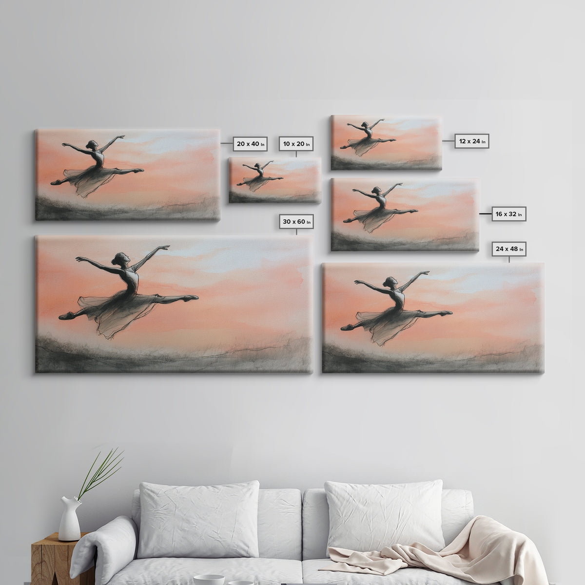 Dancer Leap with Painterly Energy Framed Canvas Print, Fitness Studio Art, Textured Painting, Gym Decor, Fine Art, Motion, FSA-2x1-7