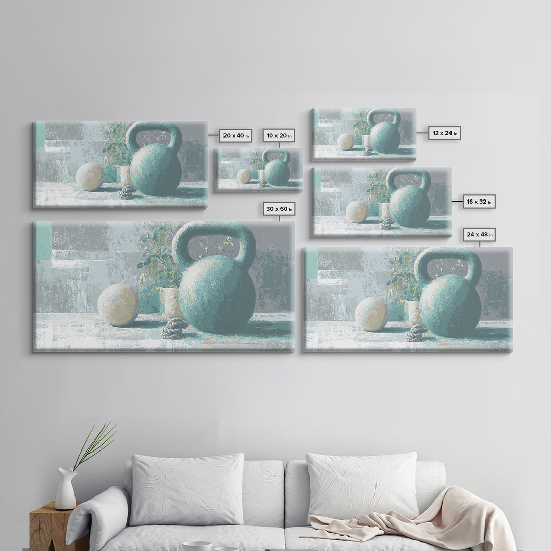 Kettlebell and Chalk Dust Canvas Print, Fitness Studio Art, Art Print, Gym Decor, Watercolor Art, Motion, Motivational Poster, FSA-2x1-74