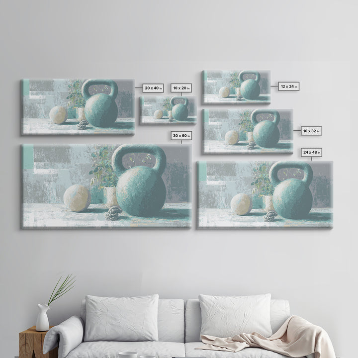 Kettlebell and Chalk Dust Canvas Print, Fitness Studio Art, Art Print, Gym Decor, Watercolor Art, Motion, Motivational Poster, FSA-2x1-74