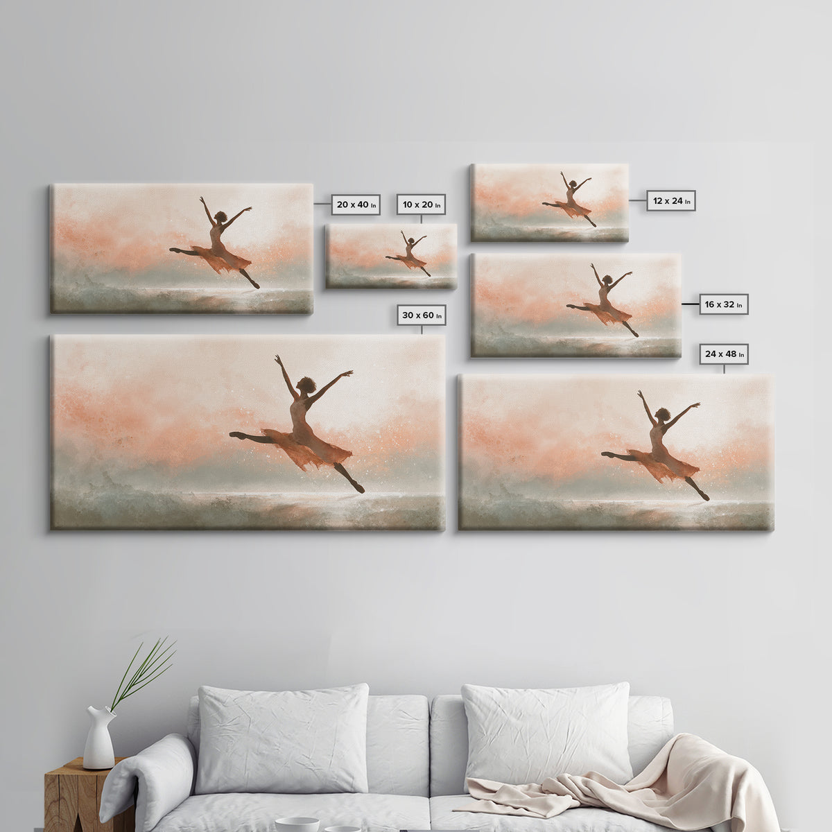 Dancer Leap with Painterly Energy Framed Canvas Print, Fitness Studio Art, Dancing Wall Art, Gym Decor, Fine Art, Motion, FSA-2x1-79