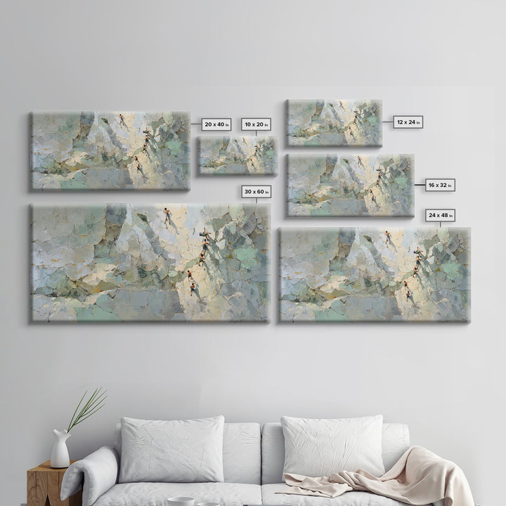 Rock Climber Reaching Toward Warm Light Framed Canvas Print, Fitness Studio Art, Boho Decor, Gym Decor, Fine Art, Motion, FSA-2x1-83