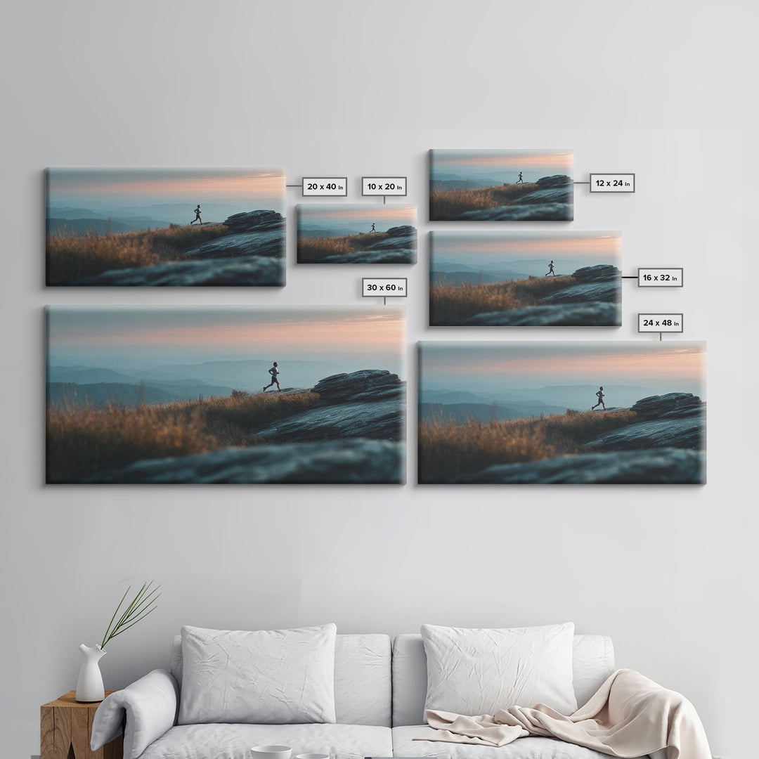 Mountain Trail Runner Framed Canvas Print, Fitness Studio Art, Minimalist Art Print, Gym Decor, Fine Art, Motion, Home Decor, FSA-2x1-96