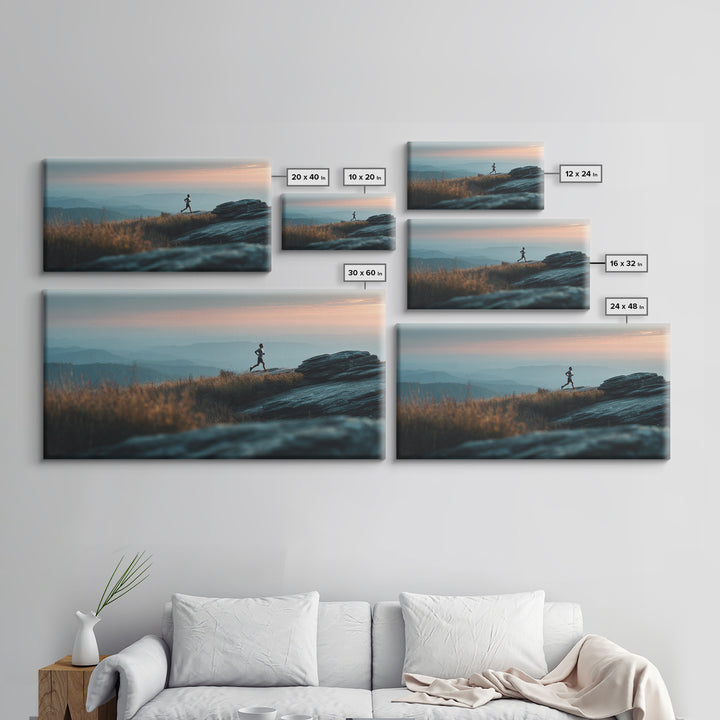 Mountain Trail Runner Framed Canvas Print, Fitness Studio Art, Minimalist Art Print, Gym Decor, Fine Art, Motion, Home Decor, FSA-2x1-96