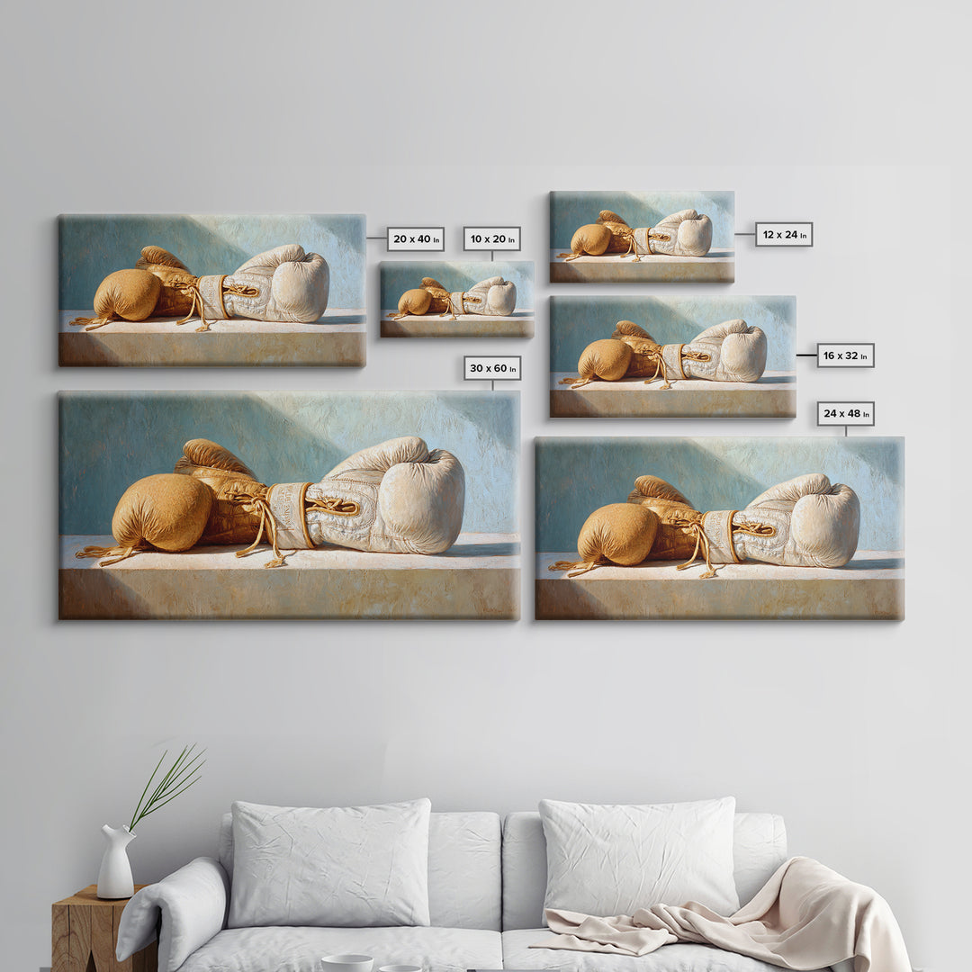 Boxing Gloves Still Life Framed Canvas Print, Fitness Studio Art, Contemporary Art, Gym Decor, Motion, Aesthetic Room Decor, FSA-2x1-97
