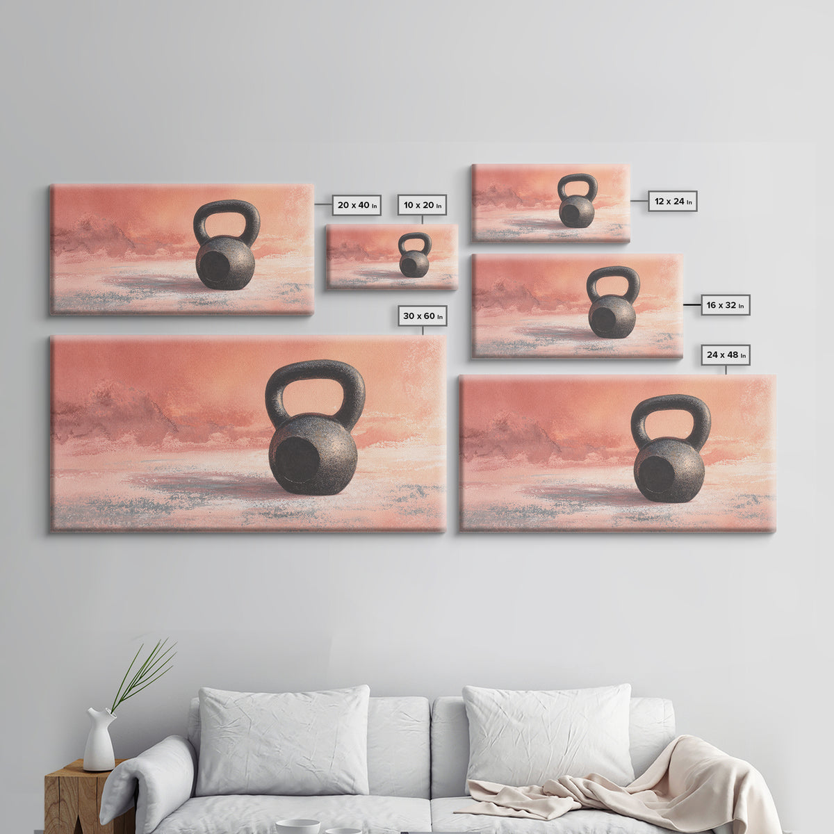 Kettlebell and Chalk Dust Canvas Print, Fitness Studio Art, Art Print, Gym Decor, Watercolor Art, Motion, Motivational Poster, FSA-2x1-98