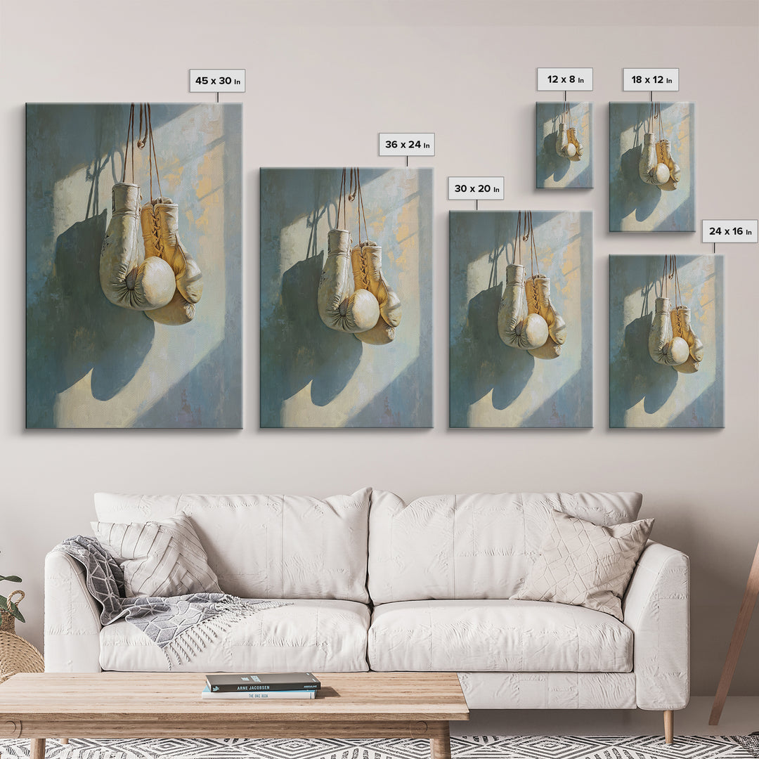 Boxing Gloves Still Life Framed Canvas Print, Fitness Studio Art, Neutral Decor, Gym Decor, Fine Art, Motion, Wall Art, FSA-2x3-13