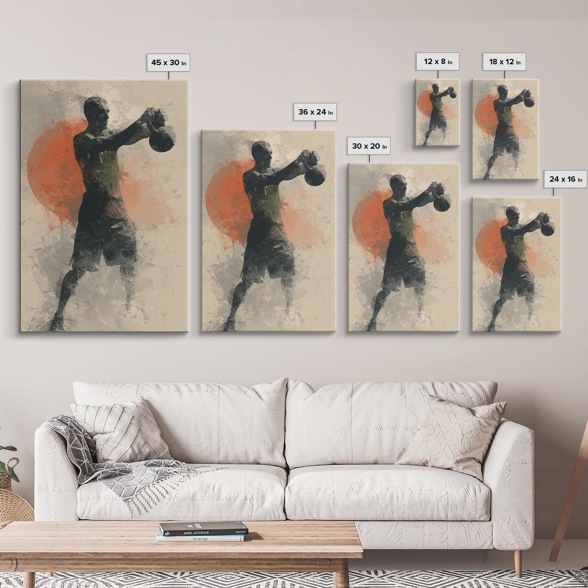 Kettlebell and Chalk Dust Canvas Print, Fitness Studio Art, Yoga Room Decor, Gym Decor, Oil Painting, Motion, Textured Painting, FSA-2x3-14