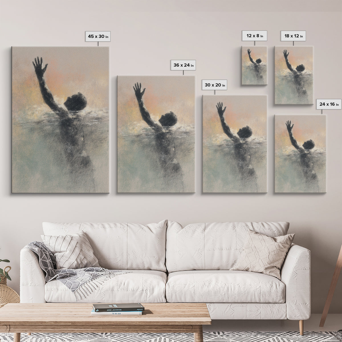 Swimmer Emerging Through Water Texture Framed Canvas Print, Fitness Studio Art, Dance Studio Decor, Gym Decor, Abstract Art, FSA-2x3-26
