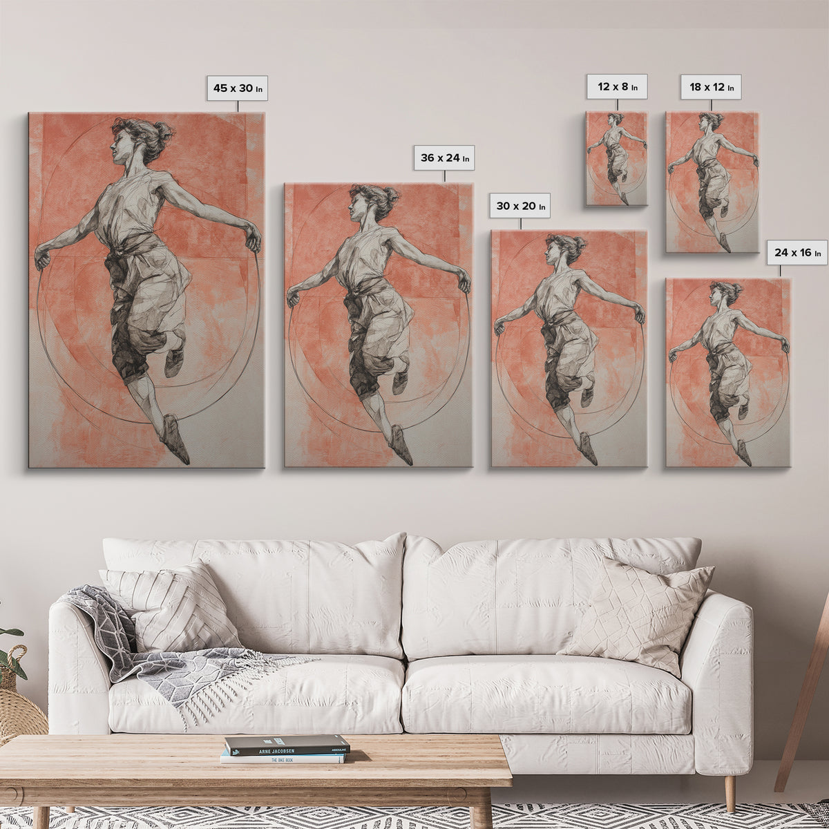 Jump Rope Movement Captured as Curved Lines Canvas Print, Fitness Studio Art, Motivational Canvas, Gym Decor, Motion, FSA-2x3-42