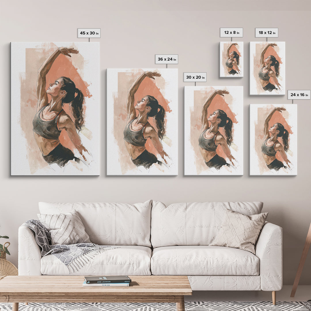 Female Athlete Stretching Framed Canvas Print, Fitness Studio Art, Boho Decor, Gym Decor, Abstract Art, Motion, Printable Art, FSA-2x3-83