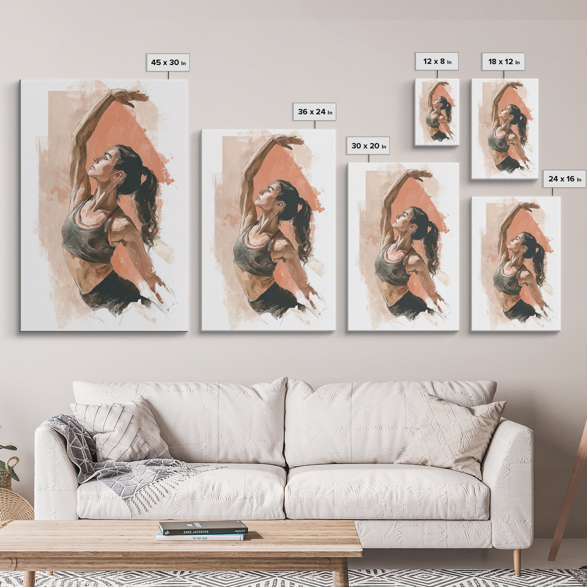 Female Athlete Stretching Framed Canvas Print, Fitness Studio Art, Boho Decor, Gym Decor, Abstract Art, Motion, Printable Art, FSA-2x3-83