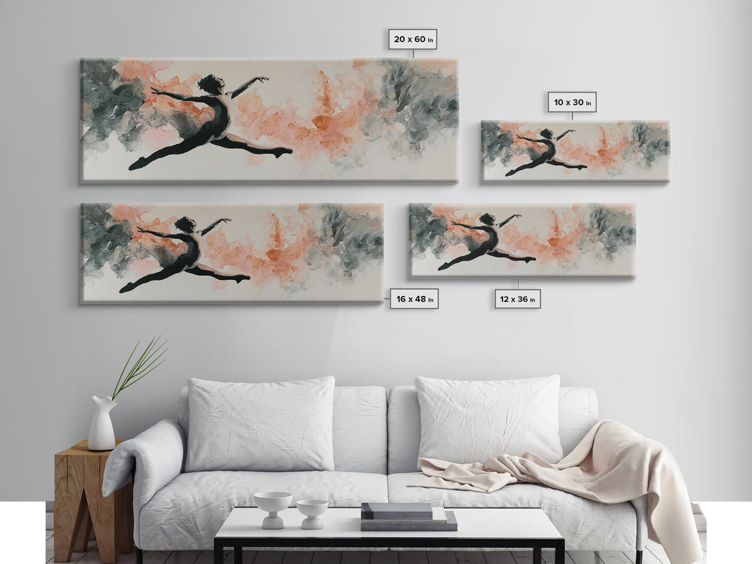 Dancer Leap with Painterly Energy Framed Canvas Print, Fitness Studio Art, Textured Painting, Gym Decor, Fine Art, Motion, FSA-3x1-51