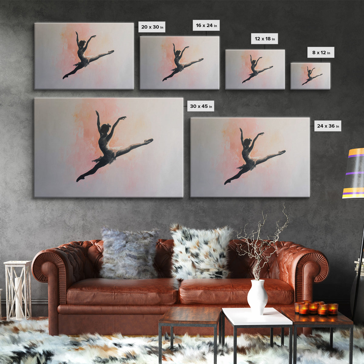 Dancer Leap with Painterly Energy Framed Canvas Print, Fitness Studio Art, Modern Wall Decor, Gym Decor, Fine Art, Motion, FSA-3x2-39