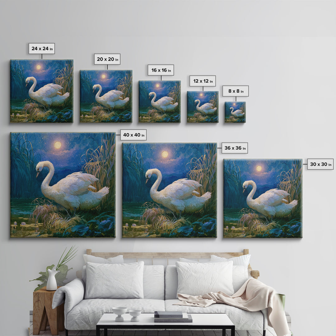 White Swan Transformation Scene Canvas Print, Fairy Tale Art, Boho Wall Art, Living Room Decor, Oil Painting, Storybook, FTA-1x1-15