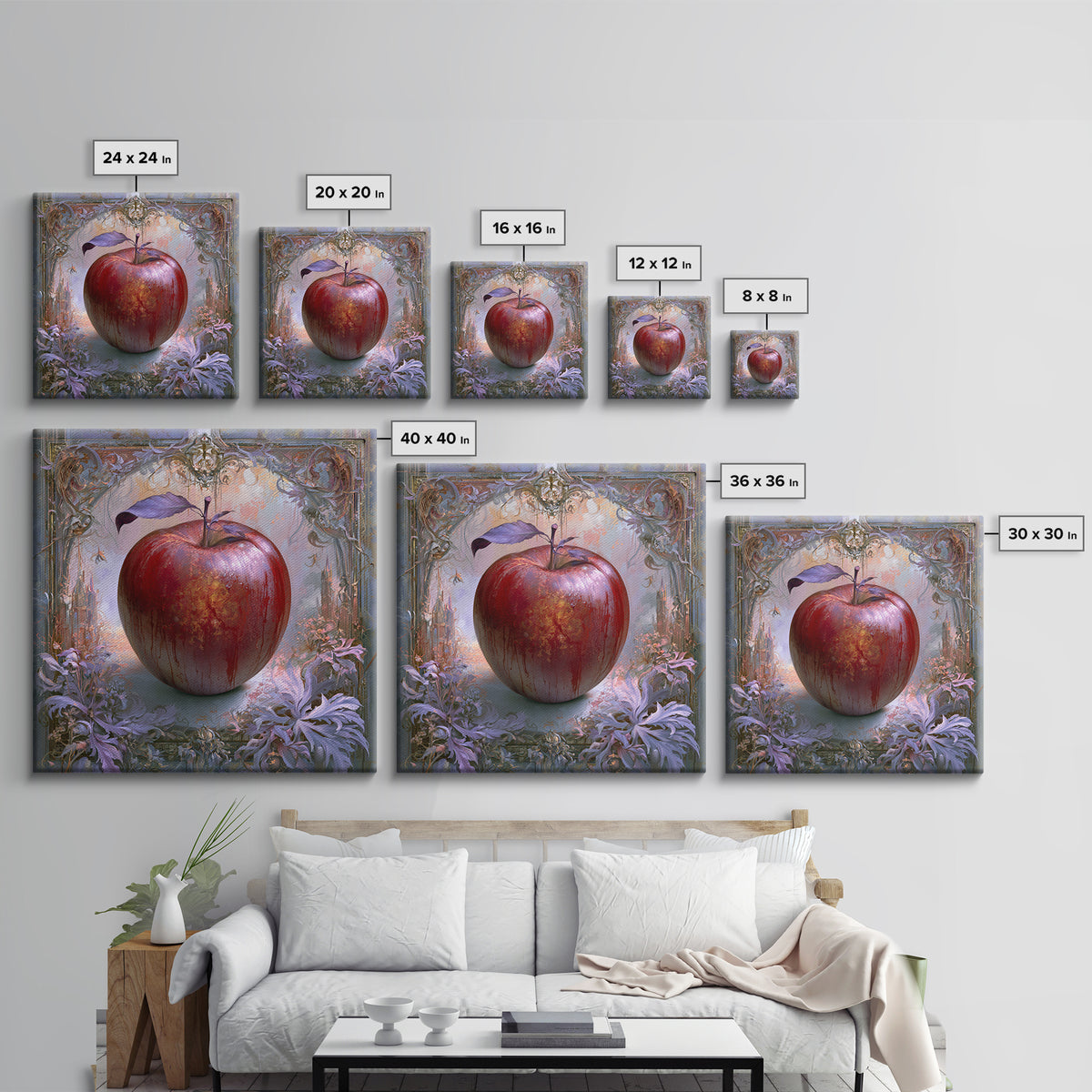 Enchanted Apple with Deep Red Shine Canvas Print, Fairy Tale Art, Art Print, Living Room Decor, Storybook, Nursery Art, FTA-1x1-20