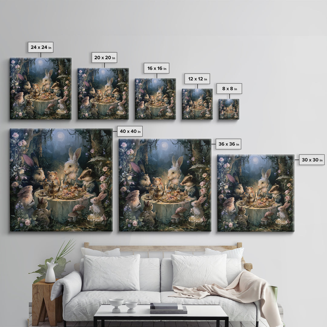 Woodland Tea Party Framed Canvas Print, Fairy Tale Art, Princess Wall Art, Living Room Decor, Oil Painting, Storybook, FTA-1x1-43