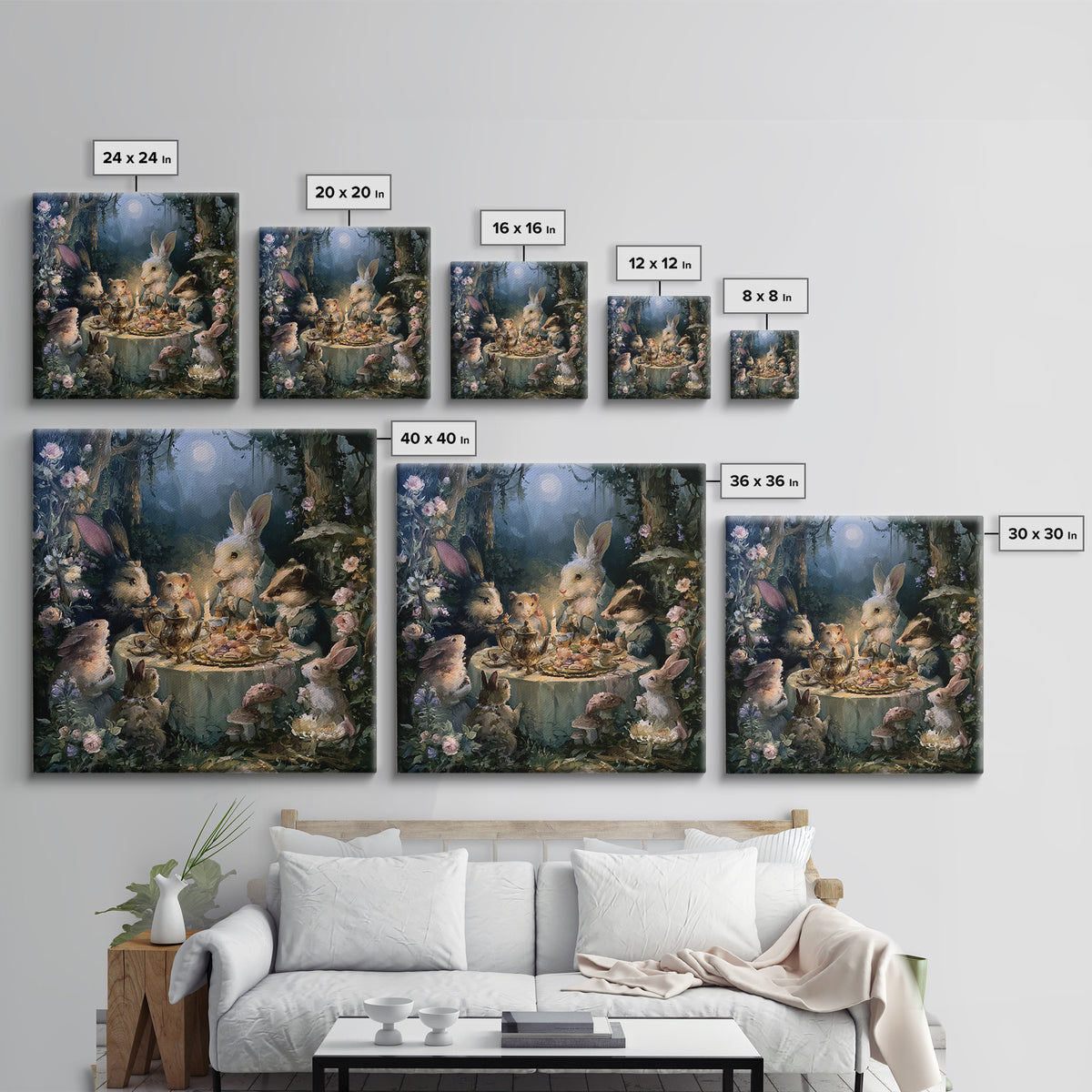 Woodland Tea Party Framed Canvas Print, Fairy Tale Art, Princess Wall Art, Living Room Decor, Oil Painting, Storybook, FTA-1x1-43
