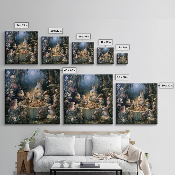 Woodland Tea Party Framed Canvas Print, Fairy Tale Art, Princess Wall Art, Living Room Decor, Oil Painting, Storybook, FTA-1x1-43