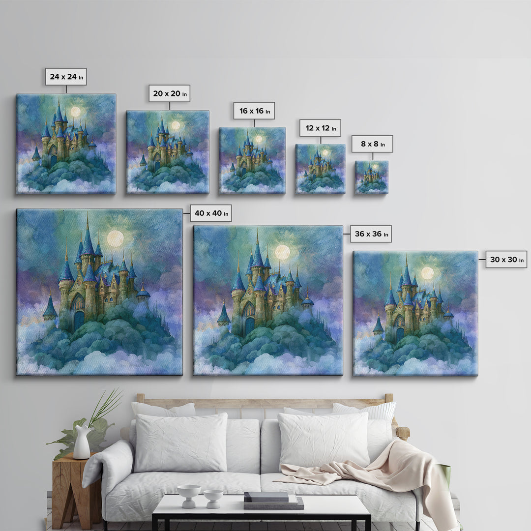 Storybook Castle on a Misty Hill Canvas Print, Fairy Tale Art, Fairy Art, Living Room Decor, Fine Art, Storybook, FTA-1x1-50