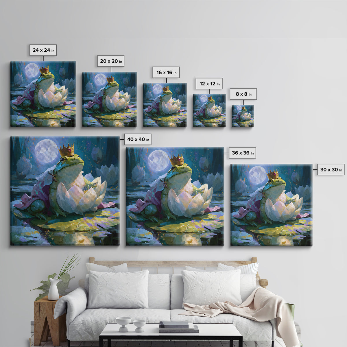 Frog Prince on a Lily Pad Canvas Print, Fairy Tale Art, Gallery Decor, Living Room Decor, Fine Art, Storybook, Wall Art, FTA-1x1-59