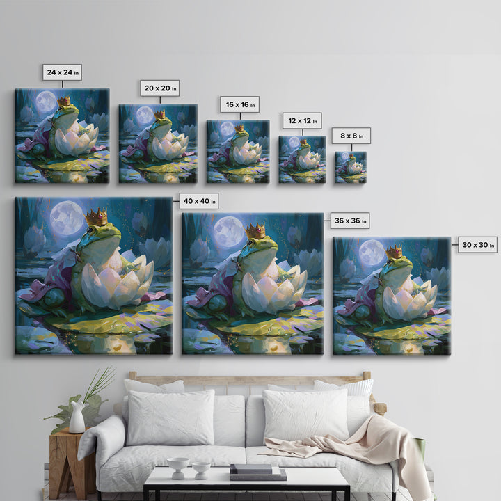 Frog Prince on a Lily Pad Canvas Print, Fairy Tale Art, Gallery Decor, Living Room Decor, Fine Art, Storybook, Wall Art, FTA-1x1-59