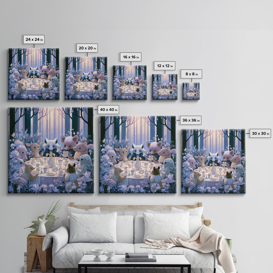 Woodland Tea Party Framed Canvas Print, Fairy Tale Art, Modern Decor, Living Room Decor, Fine Art, Storybook, Wall Decor, FTA-1x1-67