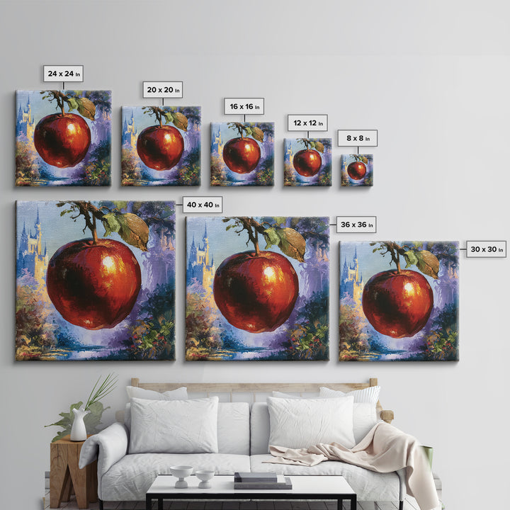 Enchanted Apple with Deep Red Shine Framed Canvas Print, Fairy Tale Art, Dark Art, Living Room Decor, Fine Art, Storybook, FTA-1x1-68