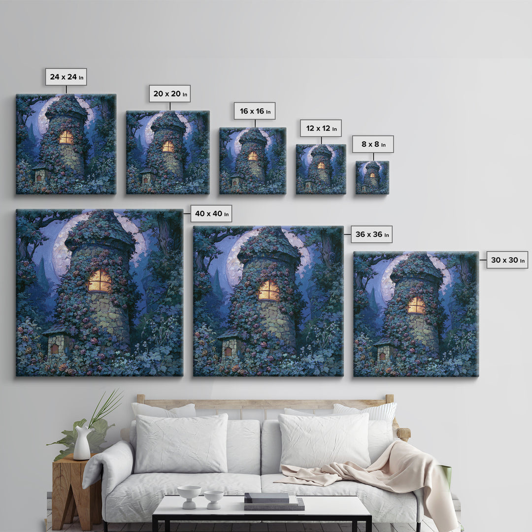 Rose Covered Tower Canvas Print, Fairy Tale Art, Neutral Decor, Living Room Decor, Fine Art, Storybook, Home Decor, Wall Decor, FTA-1x1-90
