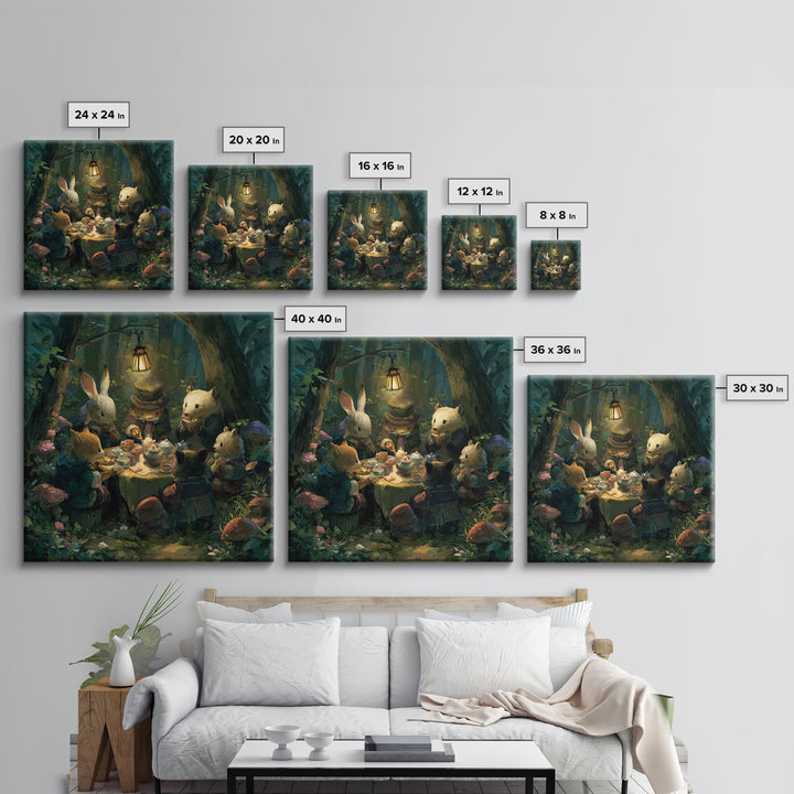 Woodland Tea Party Canvas Print, Fairy Tale Art, Room Decor, Living Room Decor, Storybook, Original Art, Nursery Wall Art, FTA-1x1-91