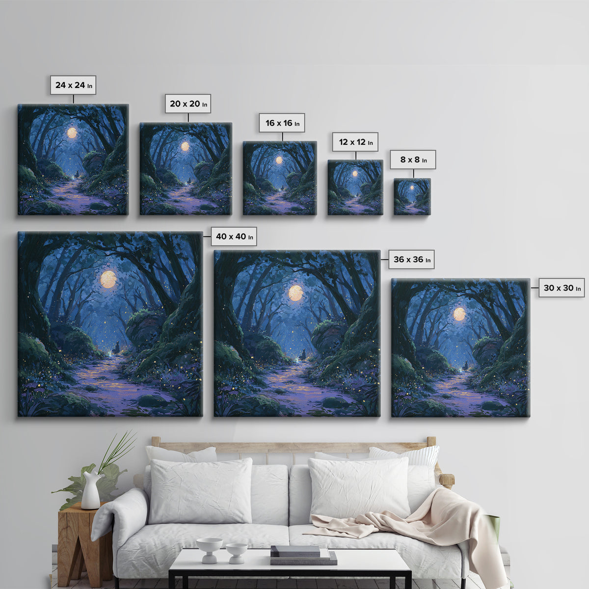 Enchanted Forest Path Glowing Canvas Print, Fairy Tale Art, Art Deco, Living Room Decor, Fine Art, Storybook, Whimsical Art, FTA-1x1-97