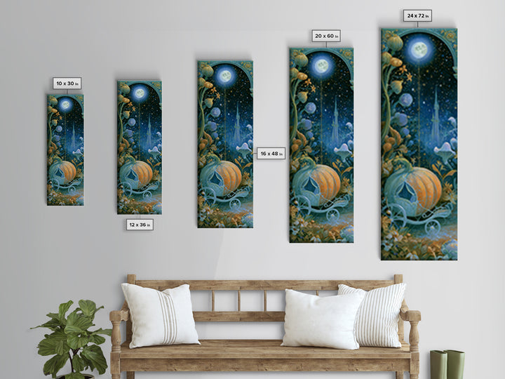Pumpkin Carriage under Midnight Sky Canvas Print, Fairy Tale Art, Mixed Media Art, Living Room Decor, Fine Art, Storybook, FTA-1x3-100