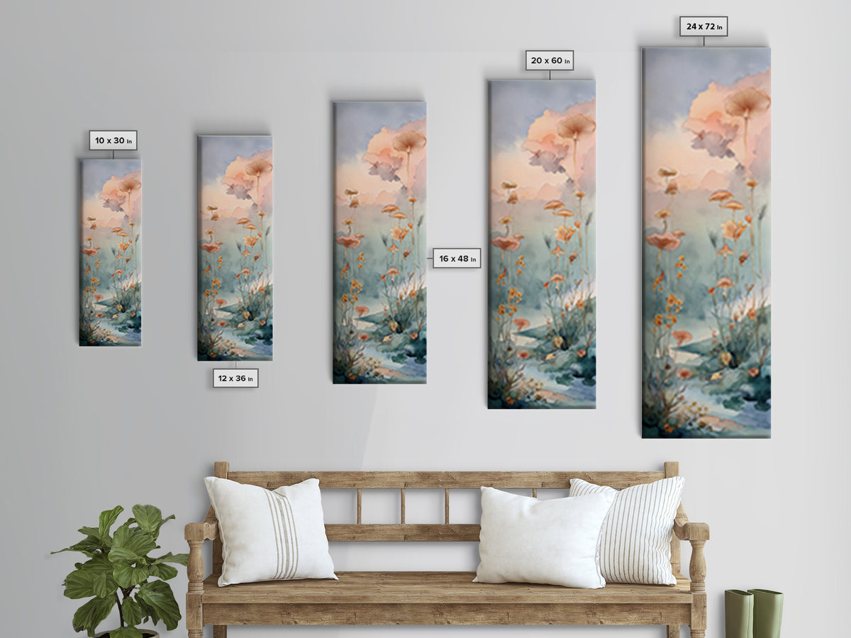 Sleeping Fox Beside a Magical Mushroom Ring Framed Canvas Print, Fairy Tale Art, Abstract Art, Living Room Decor, Storybook, FTA-1x3-15