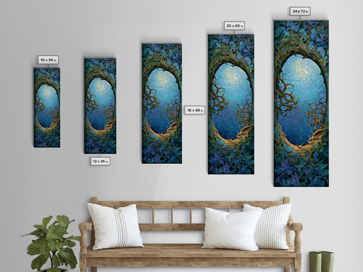 Magic Mirror Framed by Vines and Thorns Canvas Print, Fairy Tale Art, Art Nouveau, Living Room Decor, Fine Art, Storybook, FTA-1x3-25