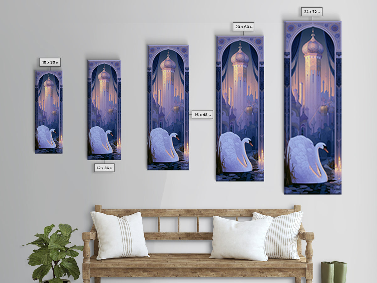 White Swan Transformation Scene Canvas Print, Fairy Tale Art, Boho Wall Art, Living Room Decor, Oil Painting, Storybook, FTA-1x3-27