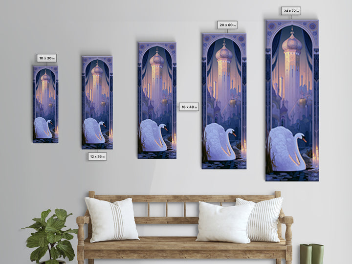 White Swan Transformation Scene Canvas Print, Fairy Tale Art, Boho Wall Art, Living Room Decor, Oil Painting, Storybook, FTA-1x3-27