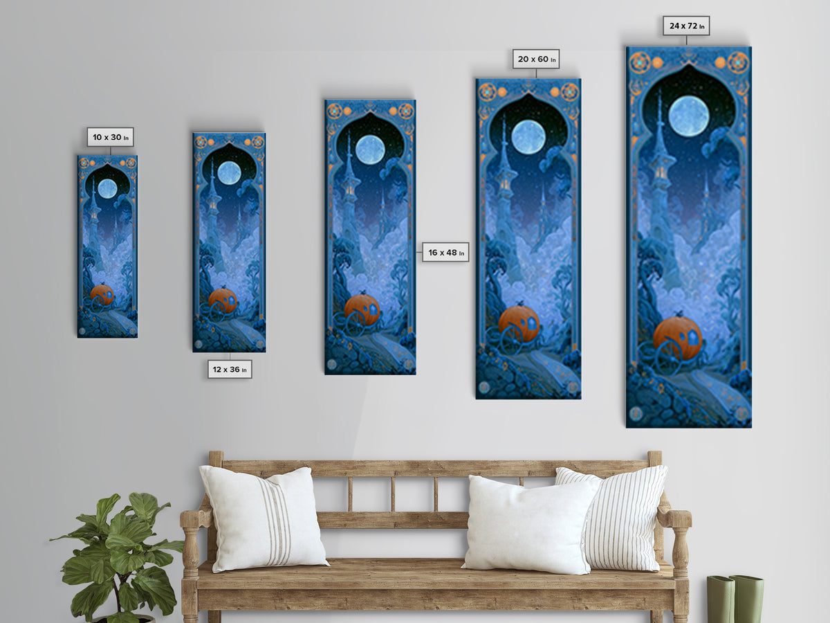 Pumpkin Carriage under Midnight Sky Canvas Print, Fairy Tale Art, Art Prints, Living Room Decor, Fine Art, Storybook, FTA-1x3-28