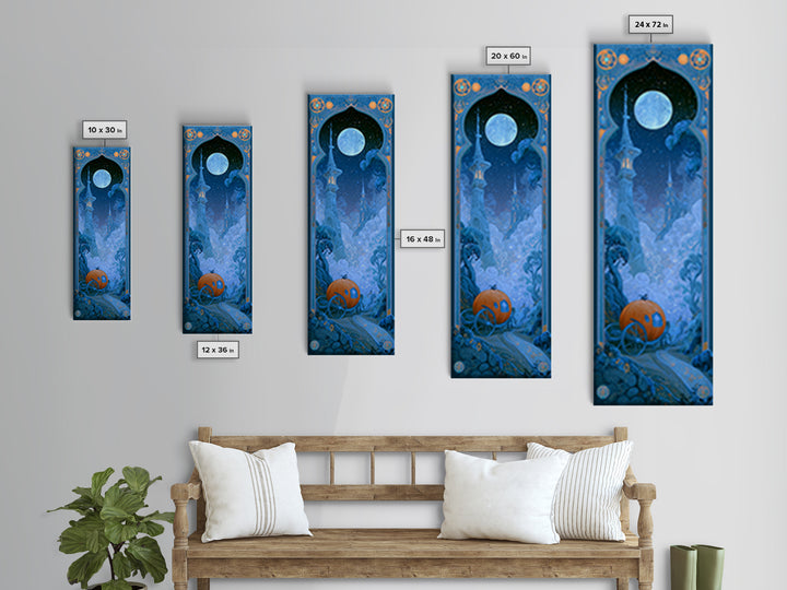 Pumpkin Carriage under Midnight Sky Canvas Print, Fairy Tale Art, Art Prints, Living Room Decor, Fine Art, Storybook, FTA-1x3-28