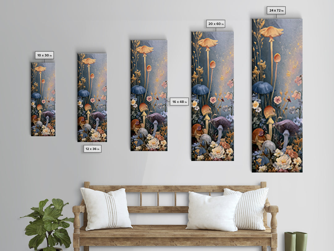 Fairy Ring of Mushrooms and Wildflowers Canvas Print, Fairy Tale Art, Nursery Art, Living Room Decor, Oil Painting, Storybook, FTA-1x3-33