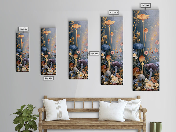 Fairy Ring of Mushrooms and Wildflowers Canvas Print, Fairy Tale Art, Nursery Art, Living Room Decor, Oil Painting, Storybook, FTA-1x3-33
