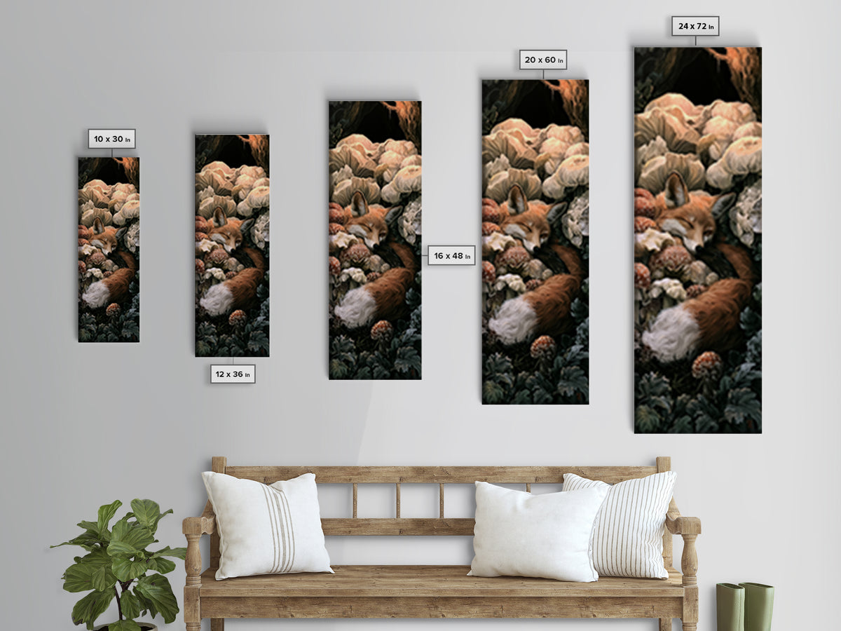 Sleeping Fox Beside a Magical Mushroom Ring Canvas Print, Fairy Tale Art, Nursery Art, Living Room Decor, Fine Art, Storybook, FTA-1x3-39