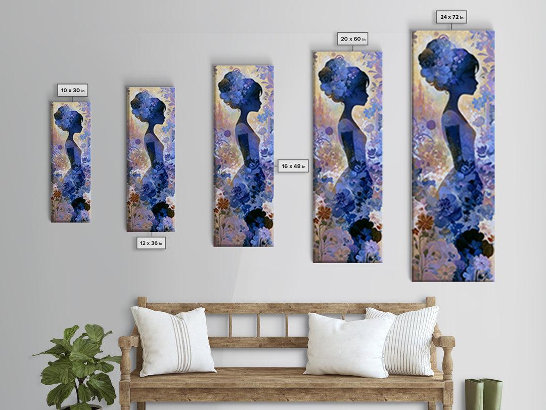 Princess Silhouette with Moonlit Garden Flowers Canvas Print, Fairy Tale Art, Printable Art, Living Room Decor, Oil Painting, FTA-1x3-40