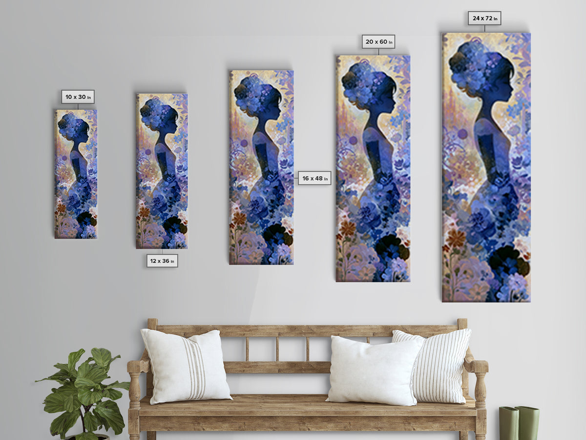 Princess Silhouette with Moonlit Garden Flowers Canvas Print, Fairy Tale Art, Printable Art, Living Room Decor, Oil Painting, FTA-1x3-40