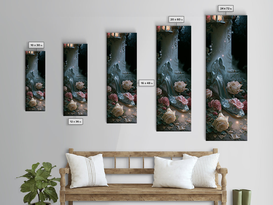Glass Slipper Still Life Canvas Print, Fairy Tale Art, Neutral Decor, Living Room Decor, Fine Art, Storybook, Home Decor, FTA-1x3-42