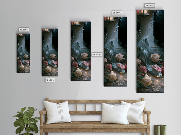 Glass Slipper Still Life Canvas Print, Fairy Tale Art, Neutral Decor, Living Room Decor, Fine Art, Storybook, Home Decor, FTA-1x3-42