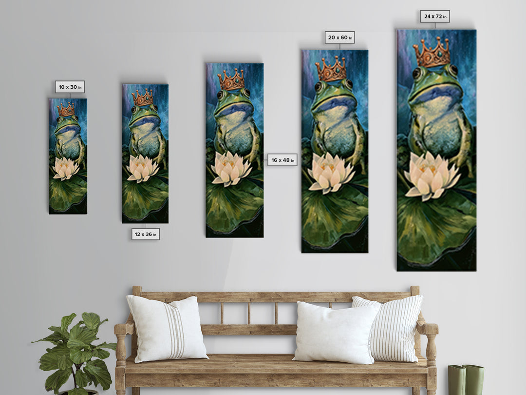 Frog Prince on a Lily Pad Framed Canvas Print, Fairy Tale Art, Whimsical Art, Living Room Decor, Fine Art, Storybook, FTA-1x3-47