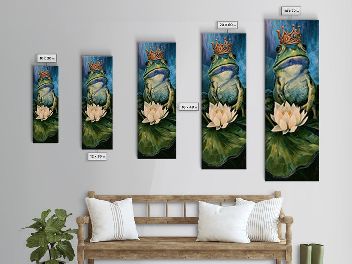 Frog Prince on a Lily Pad Framed Canvas Print, Fairy Tale Art, Whimsical Art, Living Room Decor, Fine Art, Storybook, FTA-1x3-47